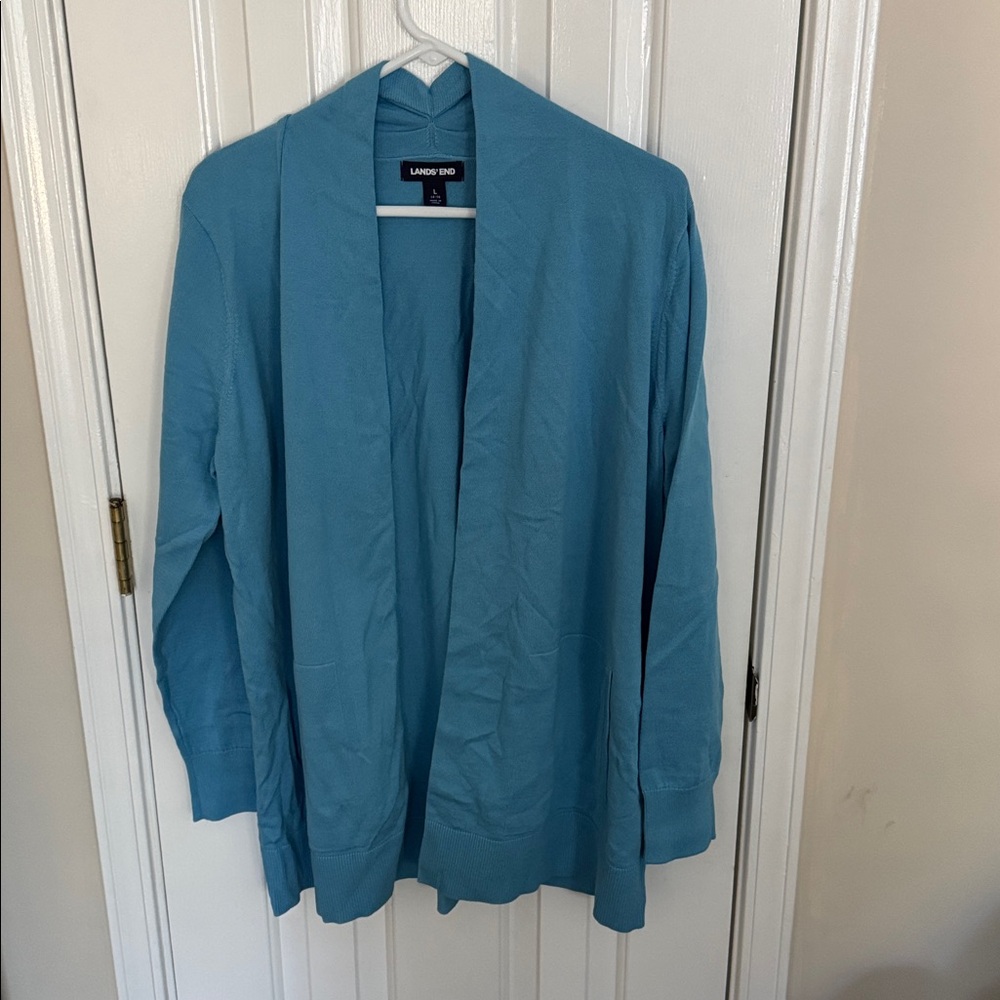 Lands' End Teal Open Front Cardigan